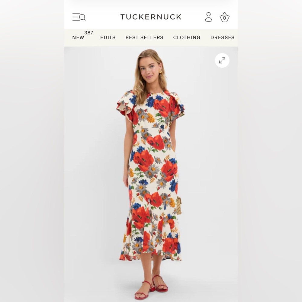 Tuckernuck Ivory Midi Dress with Red & Blue Floral Print